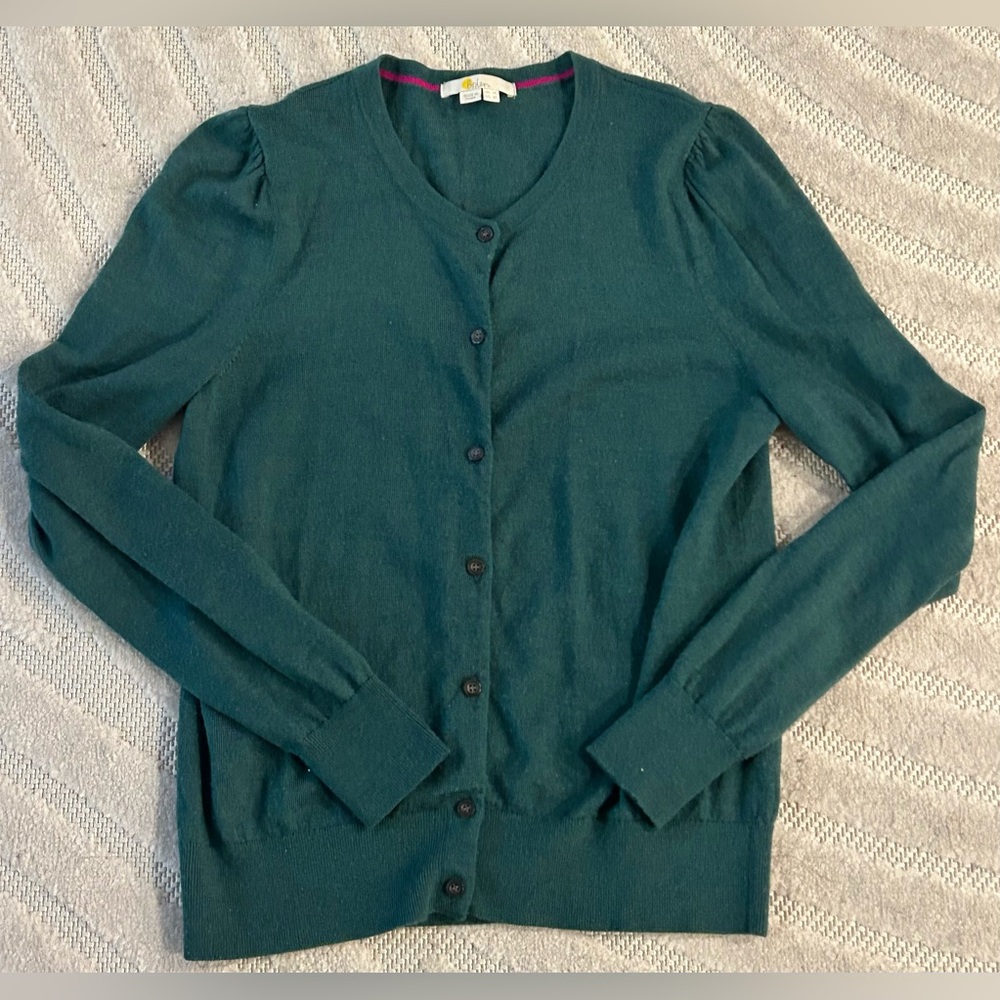 Boden 100% Wool Green Sweater Button Down Cardigan - Size 10 - Picture 5 of 14
